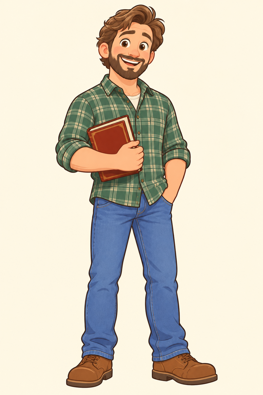 Storybook Dad in a green shirt holding a book